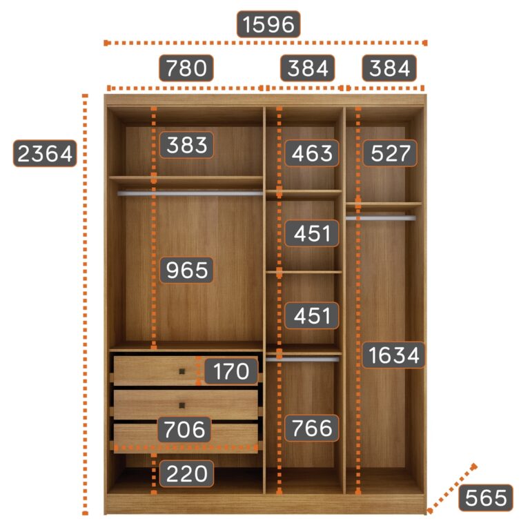 GUARDA-ROUPA MODULADO RIZON 001 (DOIS MÓDULOS 4 PORTAS + UM MÓDULO CANTO OBLÍQUO) – NOVO HORIZONTE