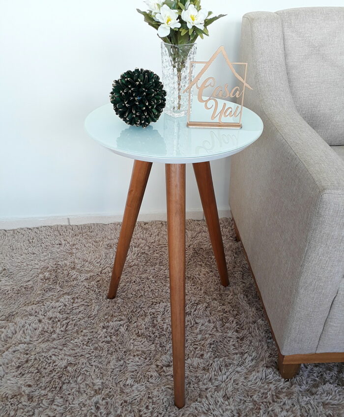 MESA APOIO 0,70CM LATERAL - TAMPO PRETO C/VIDRO - LUKA DECOR