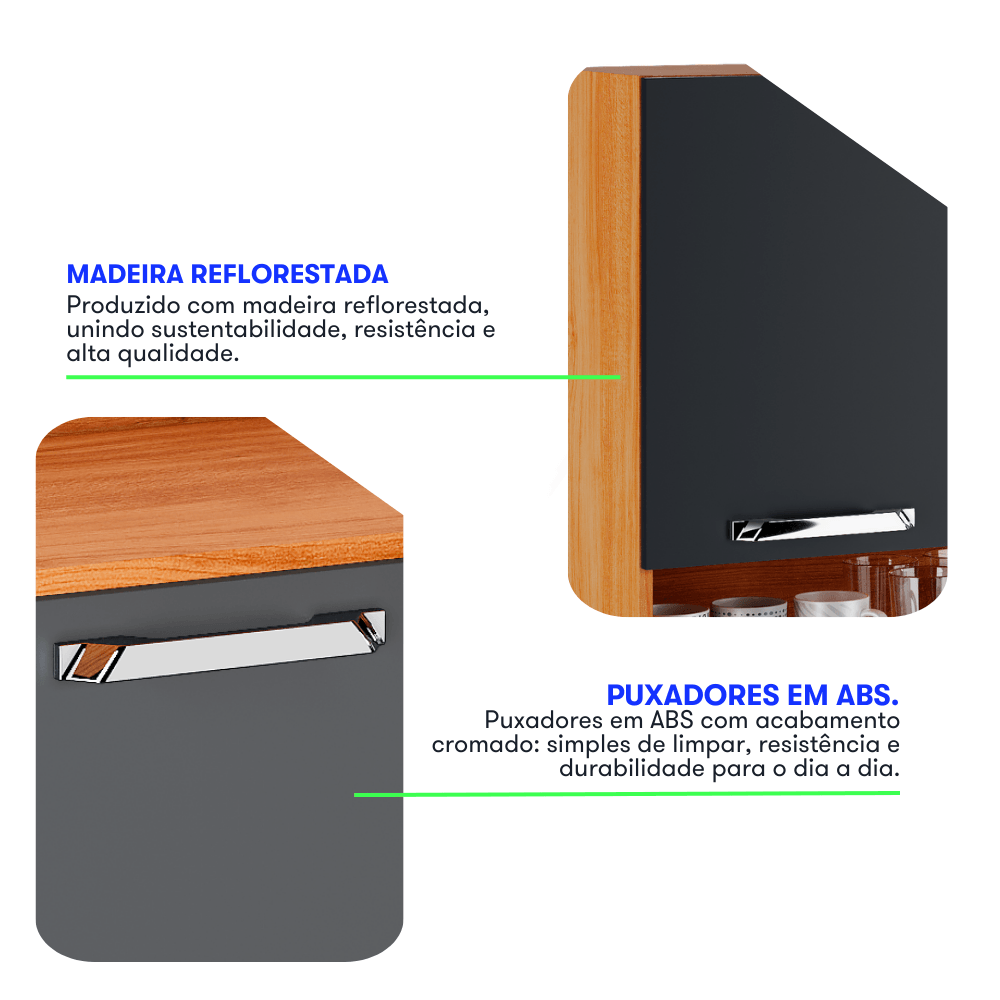 ARMÁRIO AÉREO DE COZINHA ITATIAIA 120CM EM MADEIRA CINAMOMO/GRAFITE VEGAS
