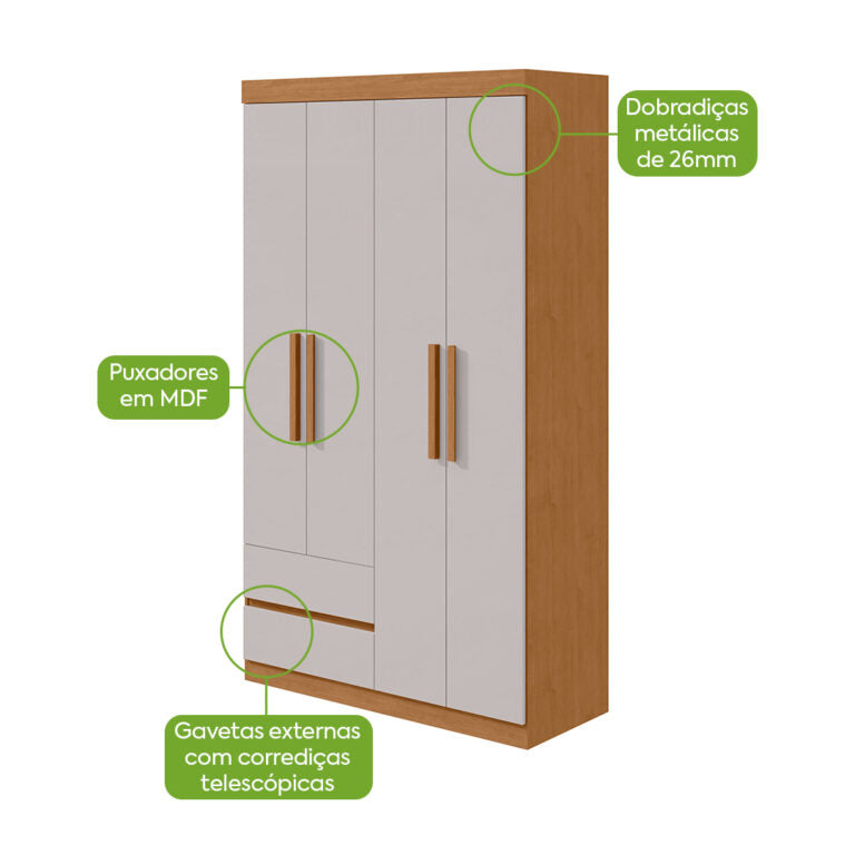 GUARDA-ROUPA 4 PORTAS ZEUS 1,19 M – LOPAS