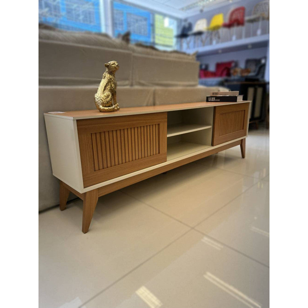 Rack Bancada King 1,80m com 2 Portas Deslizantes Ripado Impressão 3D – EDN Móveis