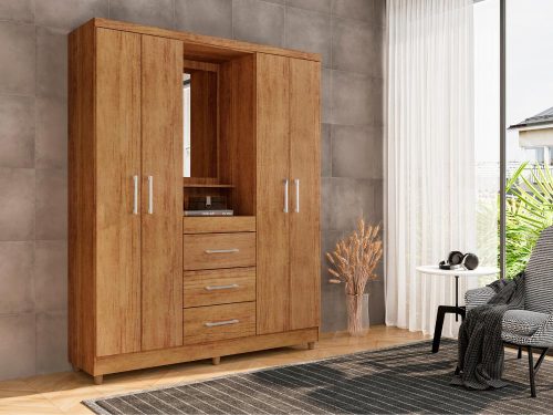 GUARDA-ROUPA CAPELINHA LYON 4 PORTAS COM ESPELHO