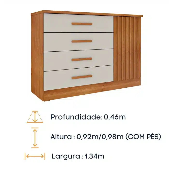 Cômoda Ripada Barcelona com Sapateira 4 Gavetas e 1 Porta – Tcil Móveis