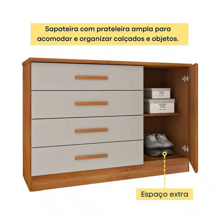 Cômoda Ripada Barcelona com Sapateira 4 Gavetas e 1 Porta – Tcil Móveis