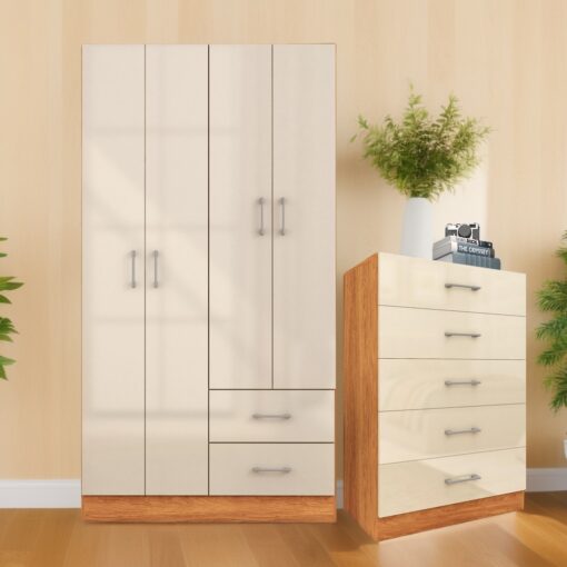 GUARDA-ROUPA 4 PORTAS PANAMÁ 4002 + CÔMODA 5 GAVETAS ARUBA – FELLICCI
