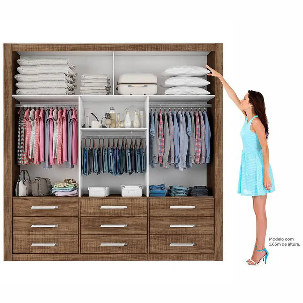 Guarda Roupa Casal Anjos 3 Portas 9 Gavetas Com Espelho