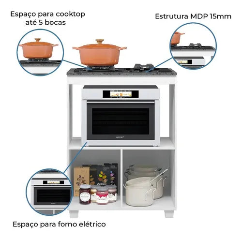 BALCÃO DE COZINHA COOKTOP 5 BOCAS E NICHO PARA FORNO SLIM