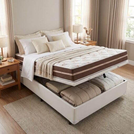 Colchão Casal Classic Ensacadas AGD70 Marrom + Base Box Baú Corino Branco