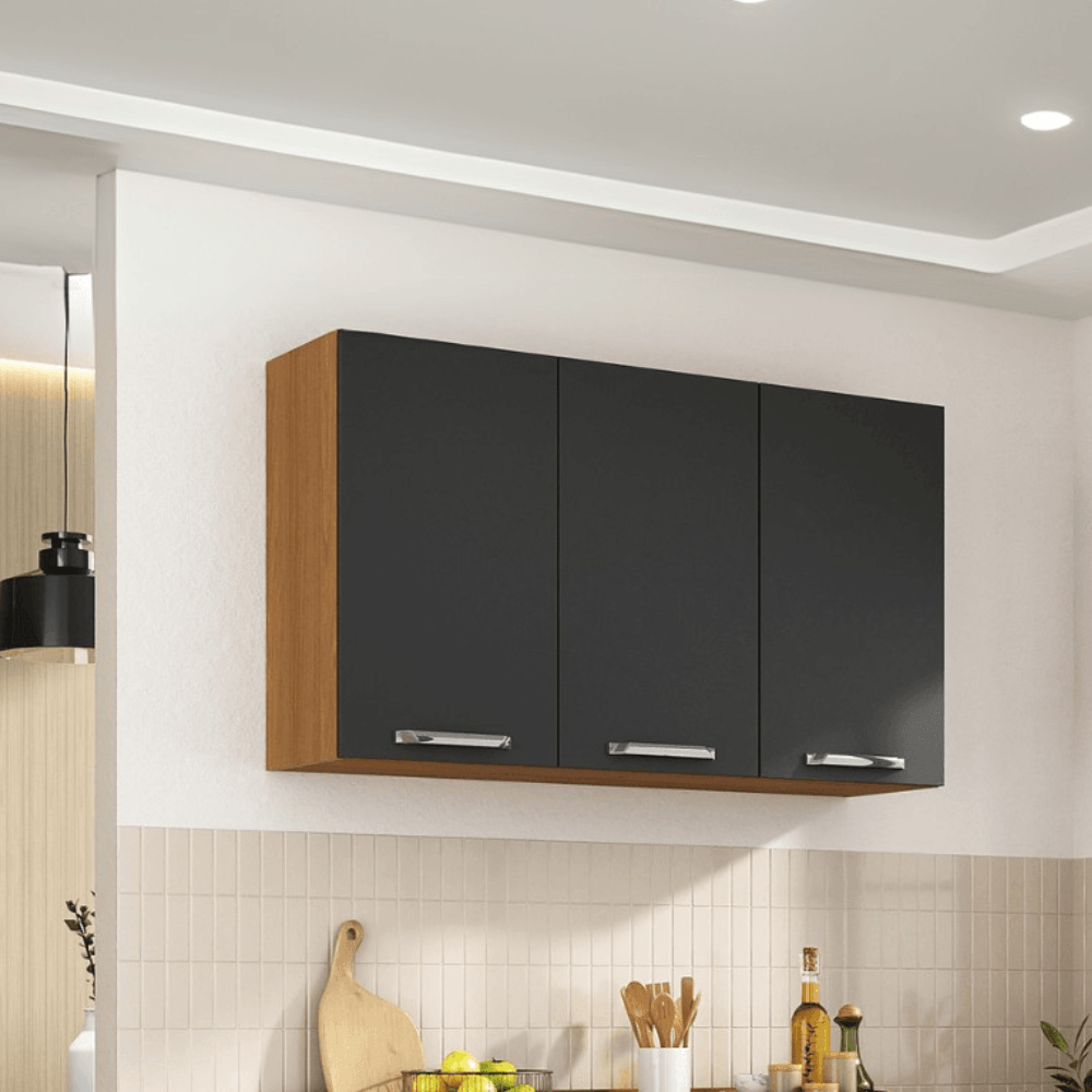 ARMÁRIO AÉREO DE COZINHA ITATIAIA 120CM EM MADEIRA CINAMOMO/GRAFITE VEGAS