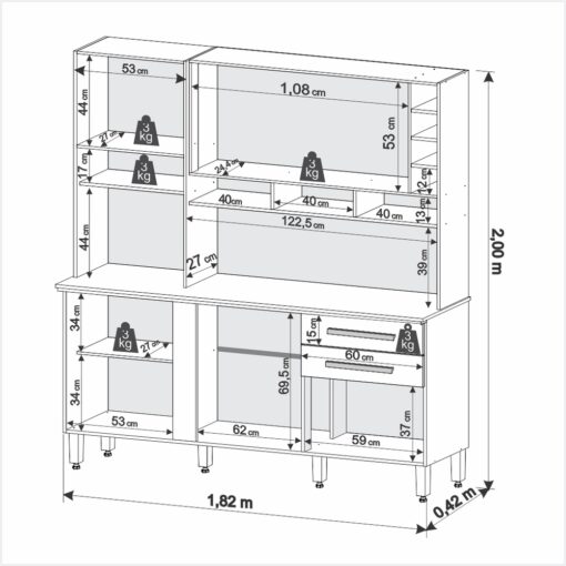 KIT COZINHA ALEXIA 6 PORTAS 2 GAVETAS - IMOP