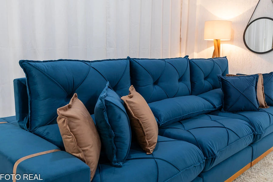 SOFÁ RETRÁTIL RECLINÁVEL GRAN BELLO 3.20M VELUDO - MOLAS ENSACADAS