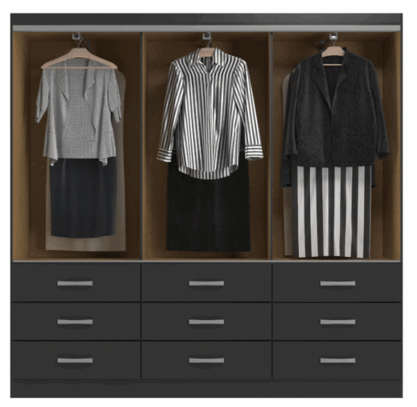 GUARDA ROUPA ISABELA 1.50 C/ 3 PORTAS E 9 GAVETAS E ESPELHO – EVIDÊNCIA