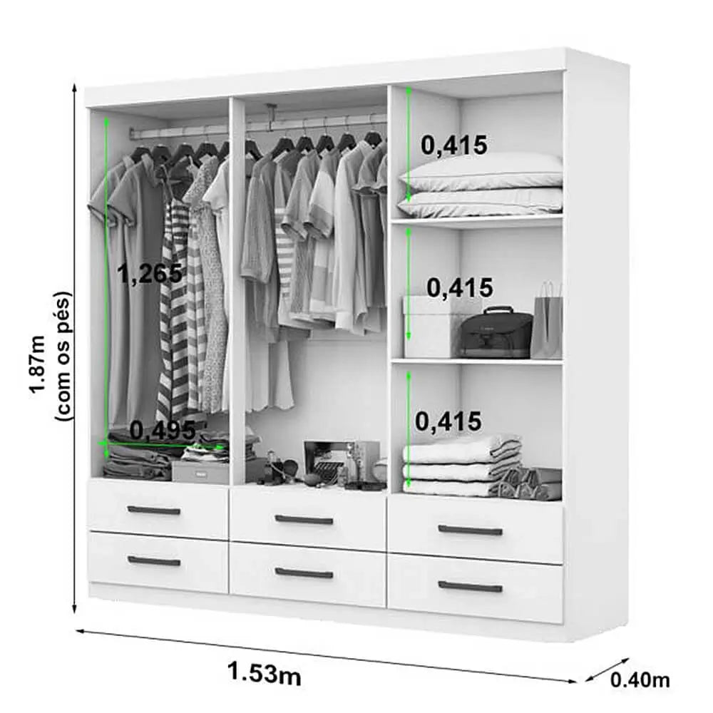 GUARDA-ROUPA 6 PORTAS (SEM ESPELHO/SEM PÉS) DALLAS 1,53 – CARIOCA MÓVEIS