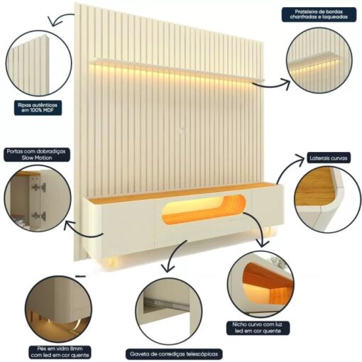 Painel Nobre 230 + Rack Nobre 210 (Pés De Vidro) – Gelius