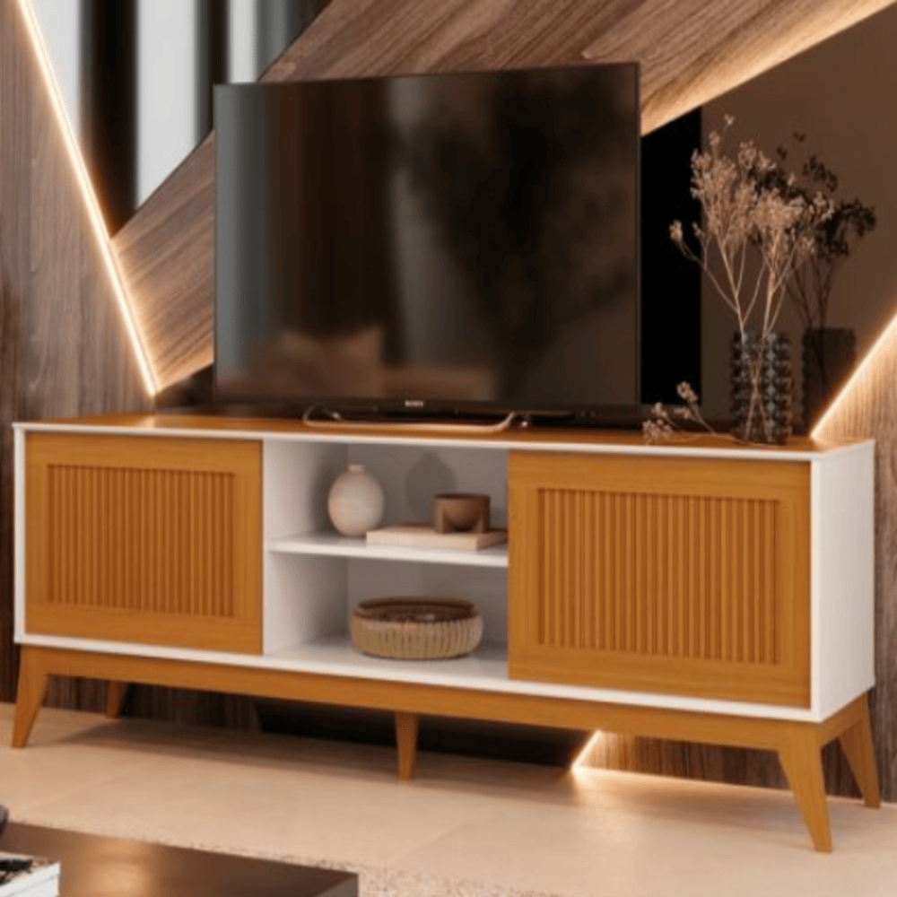 Rack Bancada King 1,80m com 2 Portas Deslizantes Ripado Impressão 3D – EDN Móveis