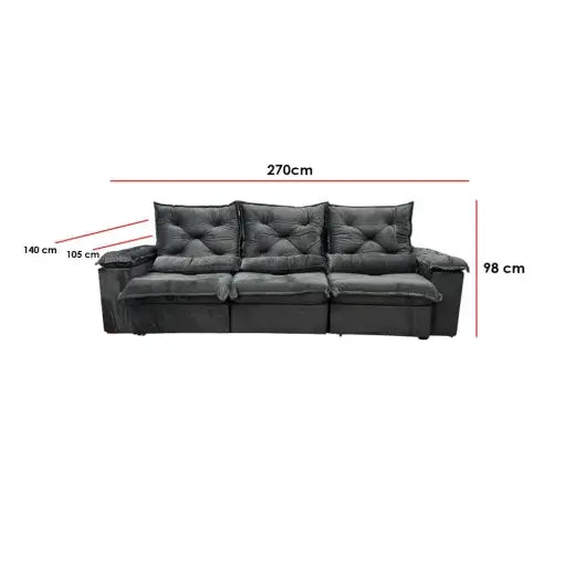 Sofá Retrátil E Reclinável 270cm 5 Lugares Porto Madero 3 Módulos E Tecido Veludo