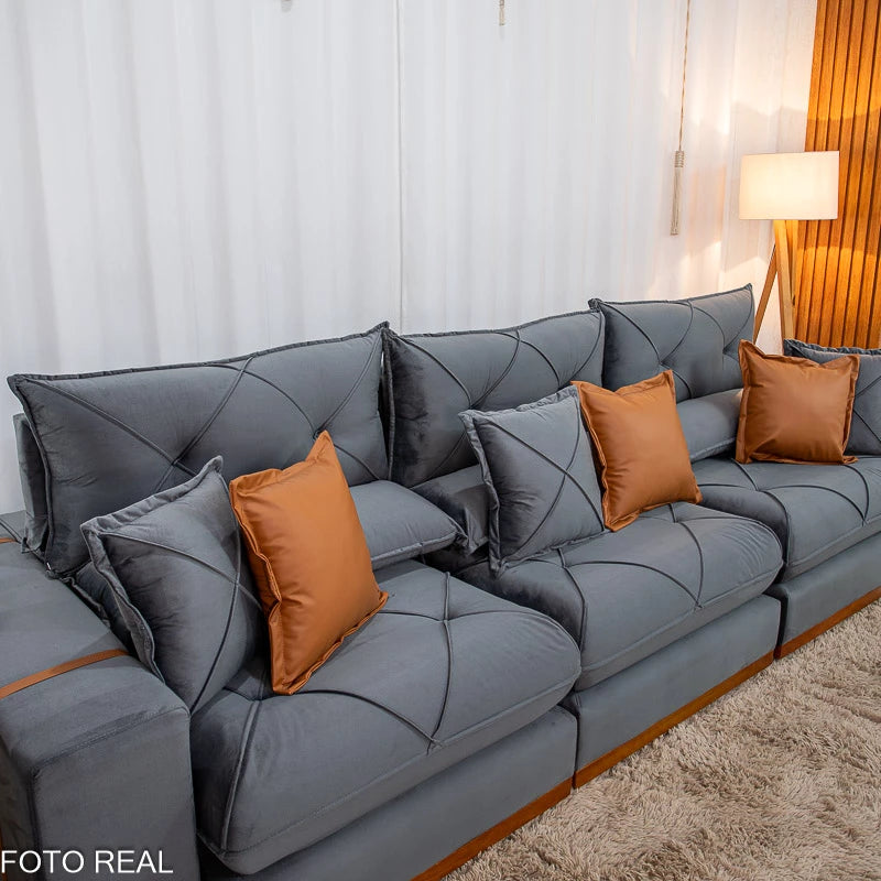 SOFÁ RETRÁTIL RECLINÁVEL GRAN BELLO 3.20M VELUDO - MOLAS ENSACADAS