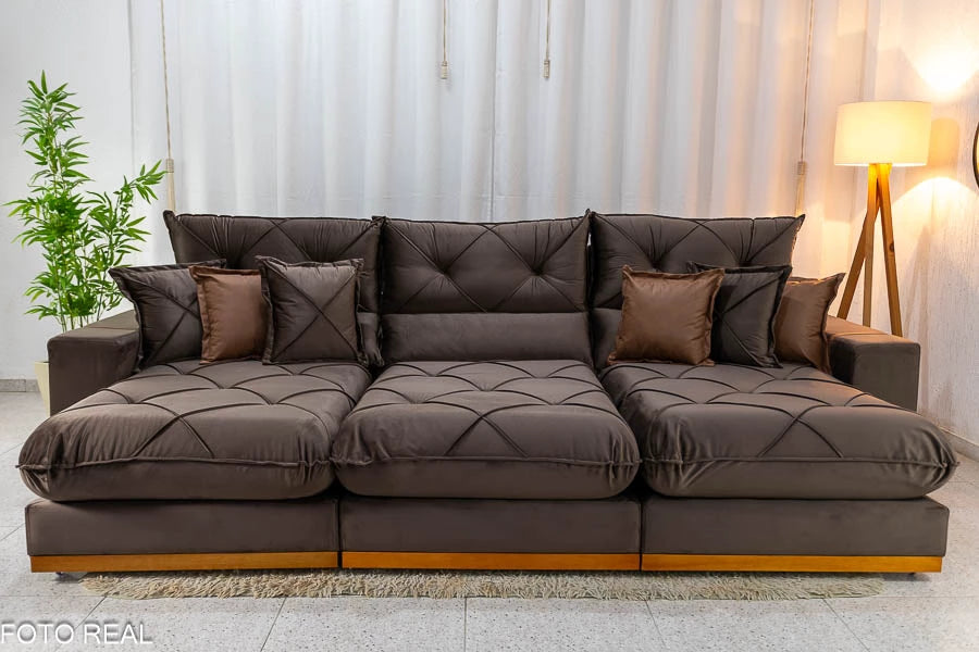 SOFÁ RETRÁTIL RECLINÁVEL GRAN BELLO 3.20M VELUDO - MOLAS ENSACADAS