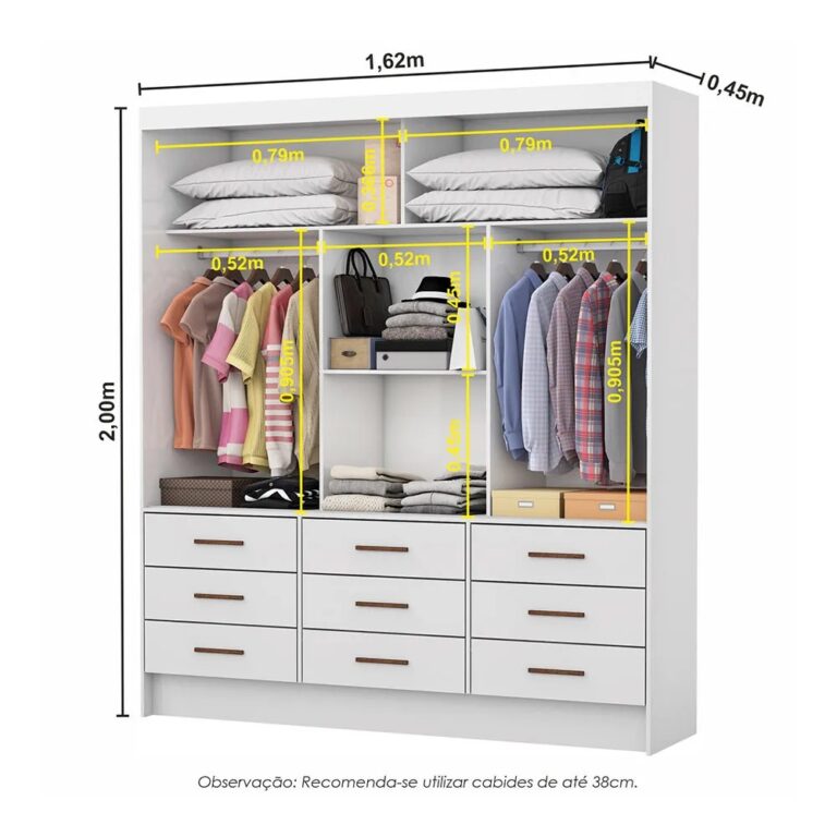 GUARDA-ROUPA 3 PORTAS SEVILHA (SEM ESPELHO) 1,62 M – CARIOCA MÓVEIS