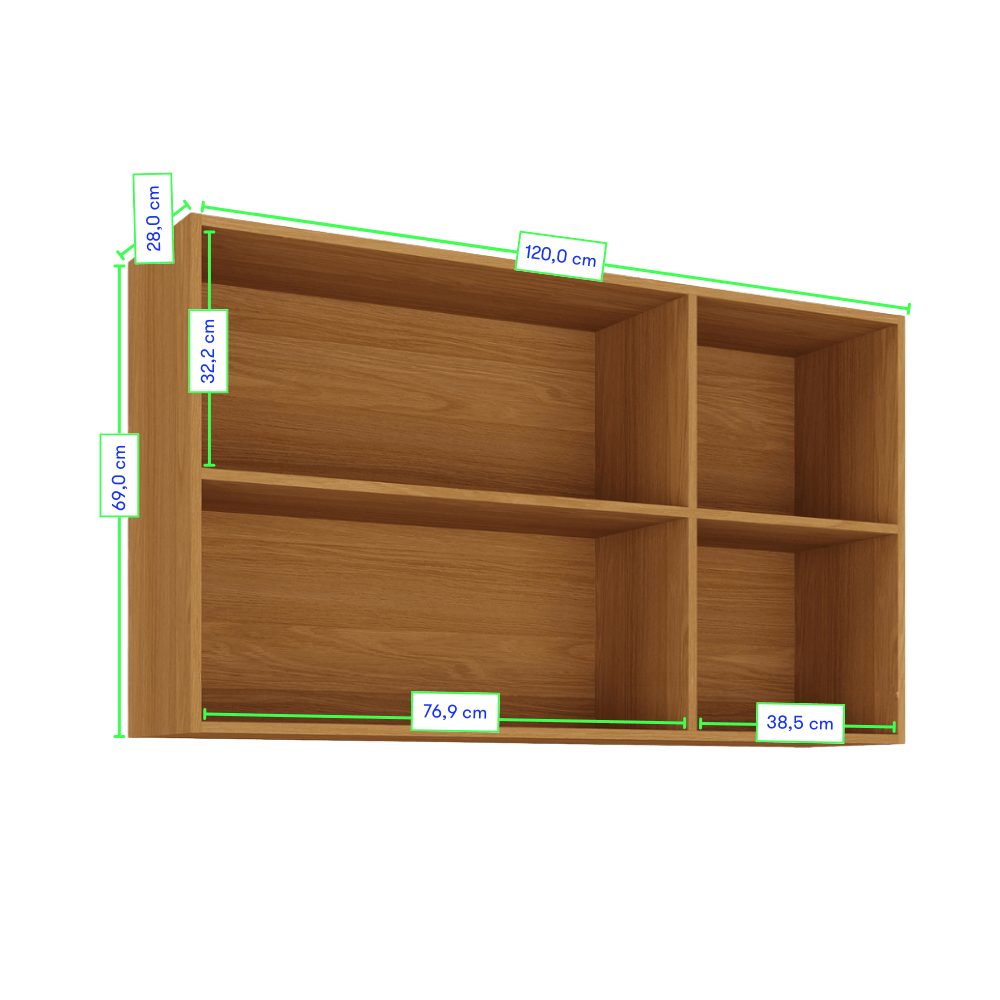 ARMÁRIO AÉREO DE COZINHA ITATIAIA 120CM EM MADEIRA CINAMOMO/GRAFITE VEGAS