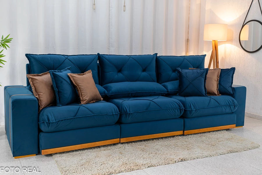 SOFÁ RETRÁTIL RECLINÁVEL GRAN BELLO 3.20M VELUDO - MOLAS ENSACADAS