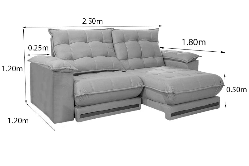 Sofá Retrátil Reclinável Barcelona 2.50M - D33 e Molas Ensacadas