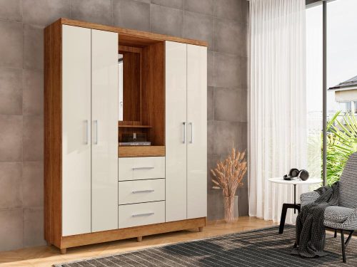GUARDA-ROUPA CAPELINHA LYON 4 PORTAS COM ESPELHO