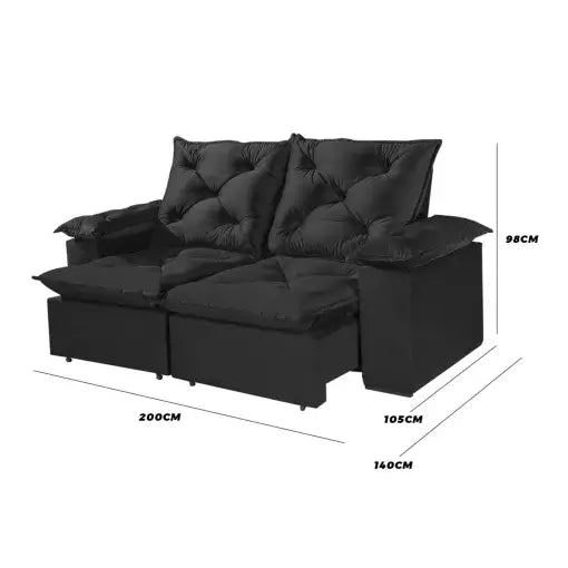 SOFÁ PORTO MADERO 3 LUGARES RETRÁTIL E RECLINÁVEL 200CM TECIDO VELUDO IMPERIAL DECOR