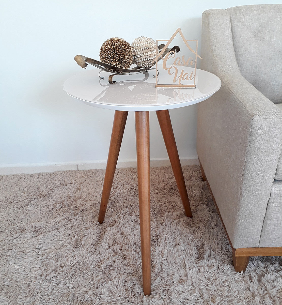 MESA APOIO 0,70CM LATERAL - TAMPO PRETO C/VIDRO - LUKA DECOR