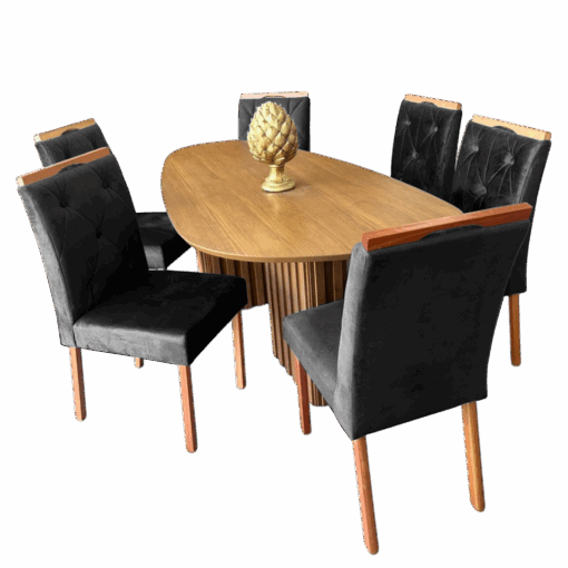 MESA ISIS 1,80m FREIJÓ COM 6 CADEIRAS SOPHIA VELUDO – LEIFER + WM DECOR