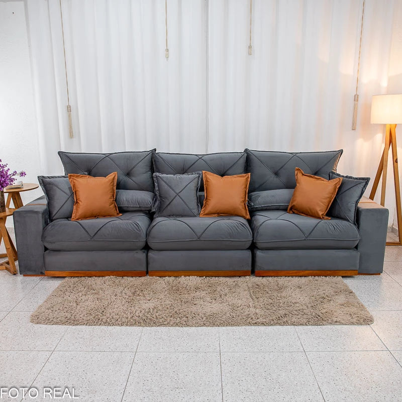 SOFÁ RETRÁTIL RECLINÁVEL GRAN BELLO 3.20M VELUDO - MOLAS ENSACADAS