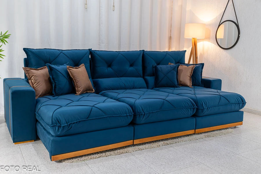 SOFÁ RETRÁTIL RECLINÁVEL GRAN BELLO 3.20M VELUDO - MOLAS ENSACADAS