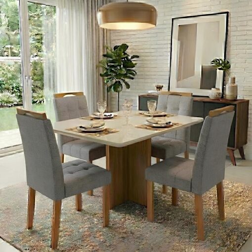 MESA SALINAS/HELÔ/LOS ANGELES 120 CINAMOMO/OFF WHITE COM 4 CADEIRAS SOPHIA LINHO