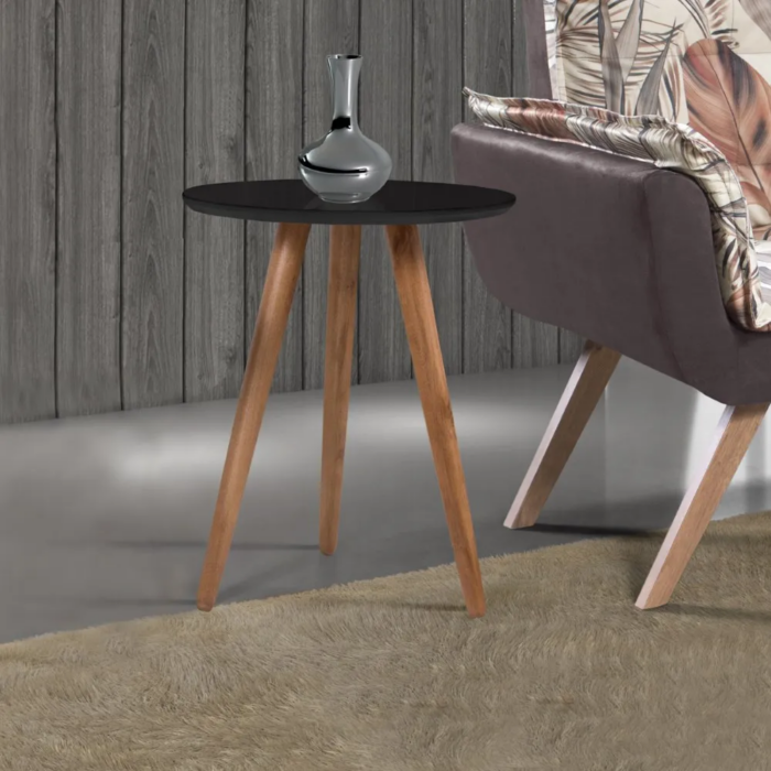 MESA APOIO 0,70CM LATERAL - TAMPO PRETO C/VIDRO - LUKA DECOR