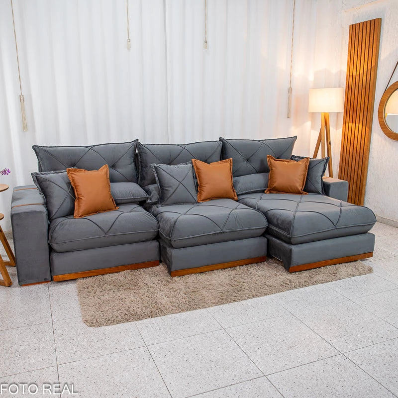 SOFÁ RETRÁTIL RECLINÁVEL GRAN BELLO 3.20M VELUDO - MOLAS ENSACADAS