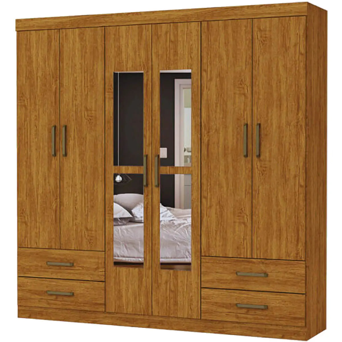 Guarda Roupa Hércules 6 Portas 4 Gavetas com Espelho