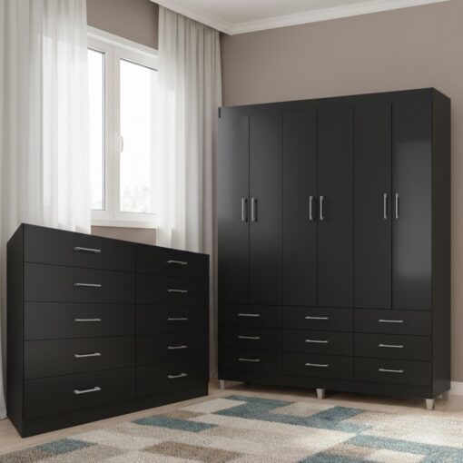 GUARDA-ROUPA 6 PORTAS PARATY + CÔMODA 10 GAVETAS CARIBE – FELLICCI