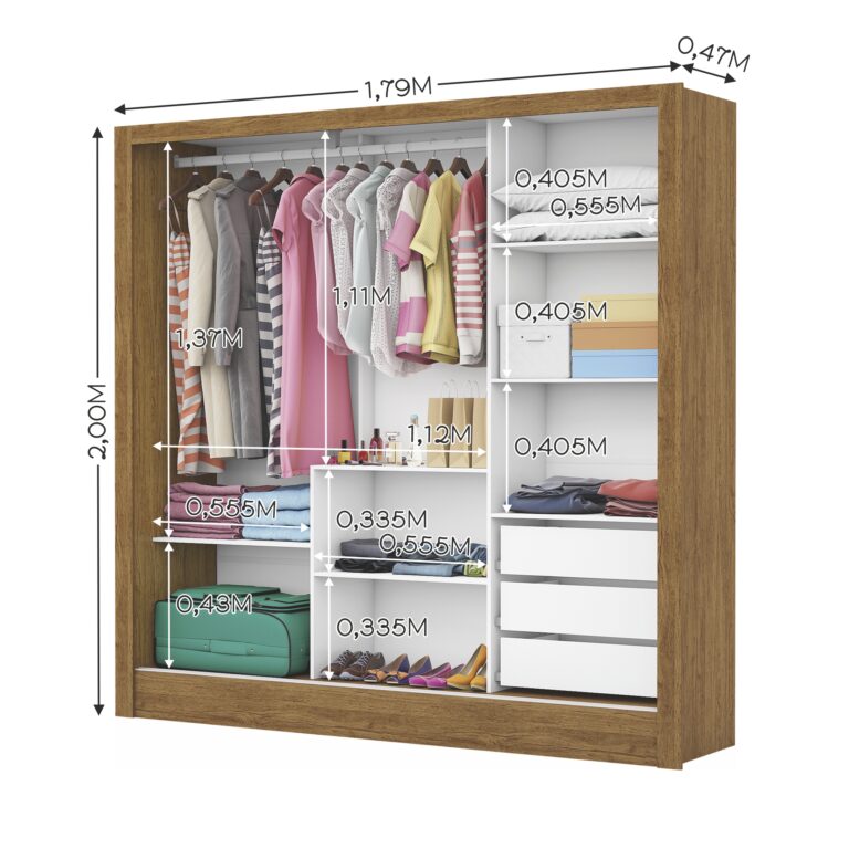 GUARDA-ROUPA 3 PORTAS DUBAI/SANTIAGO (SEM ESPELHO) 1,79 M – CARIOCA MÓVEIS