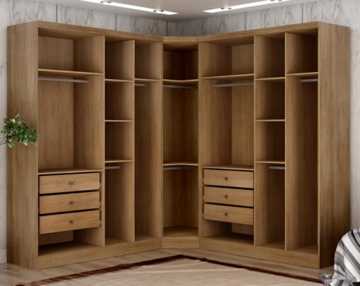 GUARDA-ROUPA MODULADO RIZON 001 (DOIS MÓDULOS 4 PORTAS + UM MÓDULO CANTO OBLÍQUO) – NOVO HORIZONTE