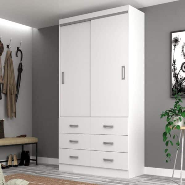 Guarda Roupa Veneza 1.00 C/2 Portas De Correr e 6 Gavetas - Evidência