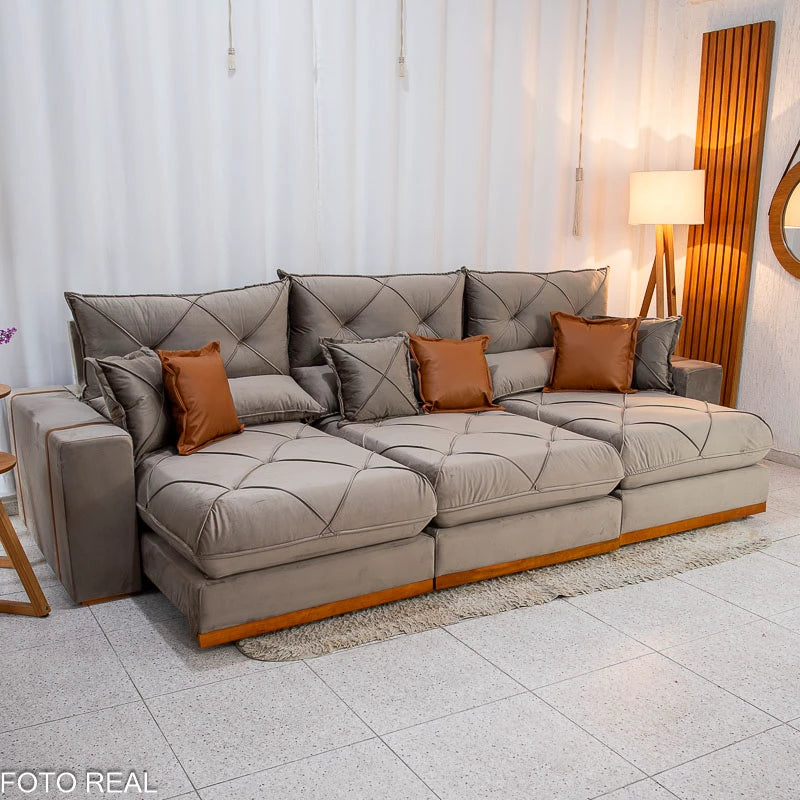 SOFÁ RETRÁTIL RECLINÁVEL GRAN BELLO 3.20M VELUDO - MOLAS ENSACADAS