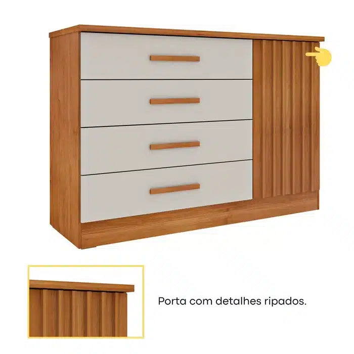 Cômoda Ripada Barcelona com Sapateira 4 Gavetas e 1 Porta – Tcil Móveis