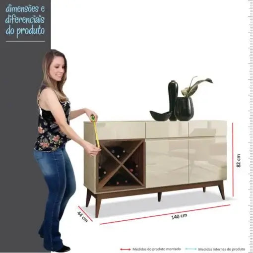 BUFFET CHANDON APARADOR 2 PORTAS 3 GAVETAS COM ADEGA - EDN MÓVEIS