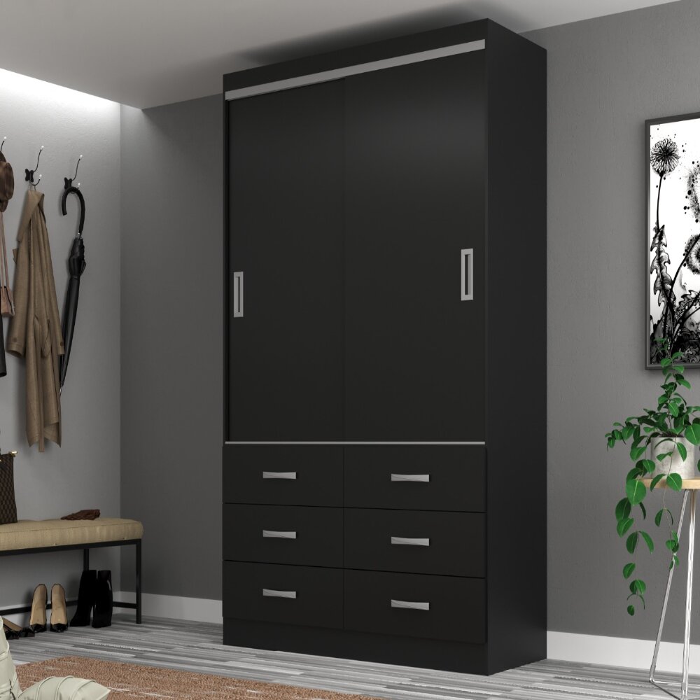 Guarda Roupa Veneza 1.00 C/2 Portas De Correr e 6 Gavetas - Evidência