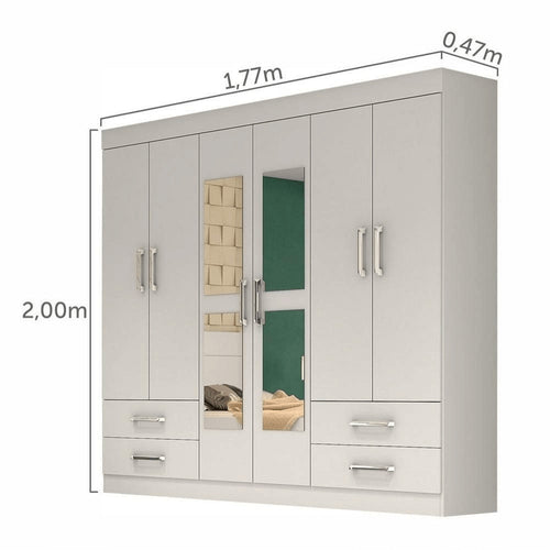 Guarda Roupa Hércules 6 Portas 4 Gavetas com Espelho