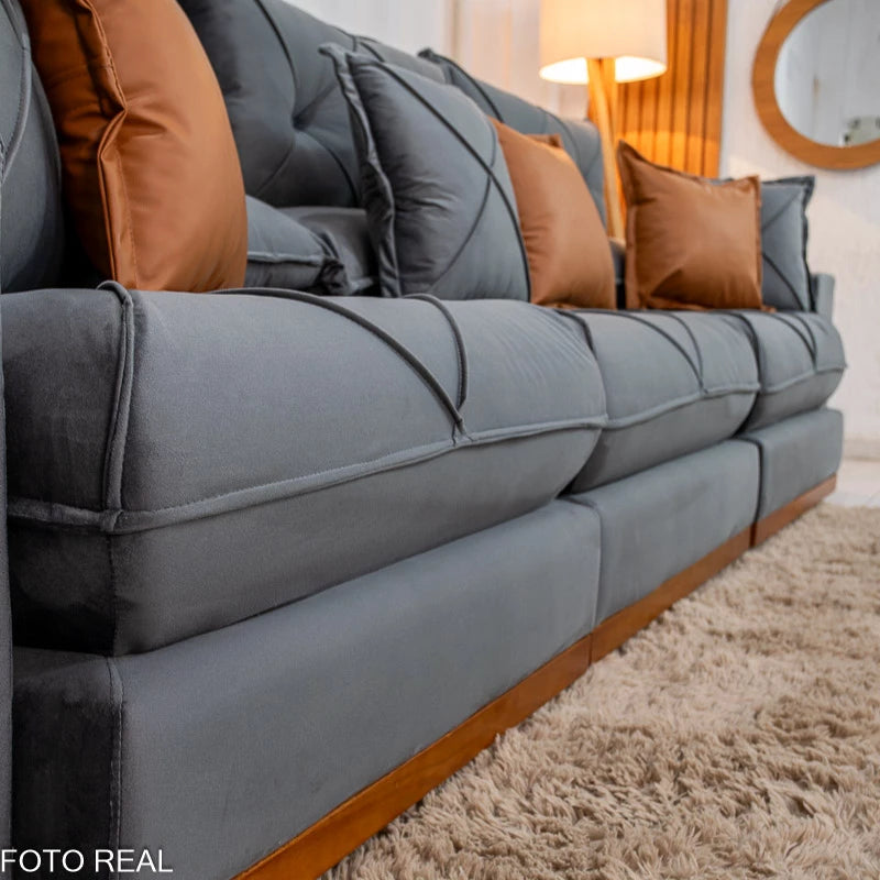 SOFÁ RETRÁTIL RECLINÁVEL GRAN BELLO 3.20M VELUDO - MOLAS ENSACADAS