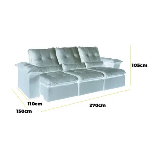 SOFÁ RETRÁTIL E RECLINÁVEL ARSENAL 270CM 3 MÓDULOS E TECIDO VELUDO - AIFOS