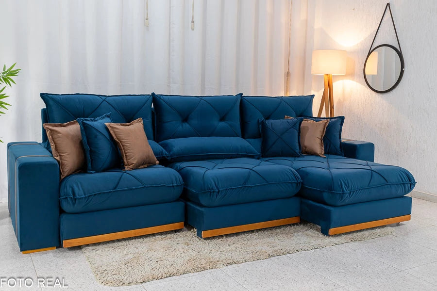 SOFÁ RETRÁTIL RECLINÁVEL GRAN BELLO 3.20M VELUDO - MOLAS ENSACADAS