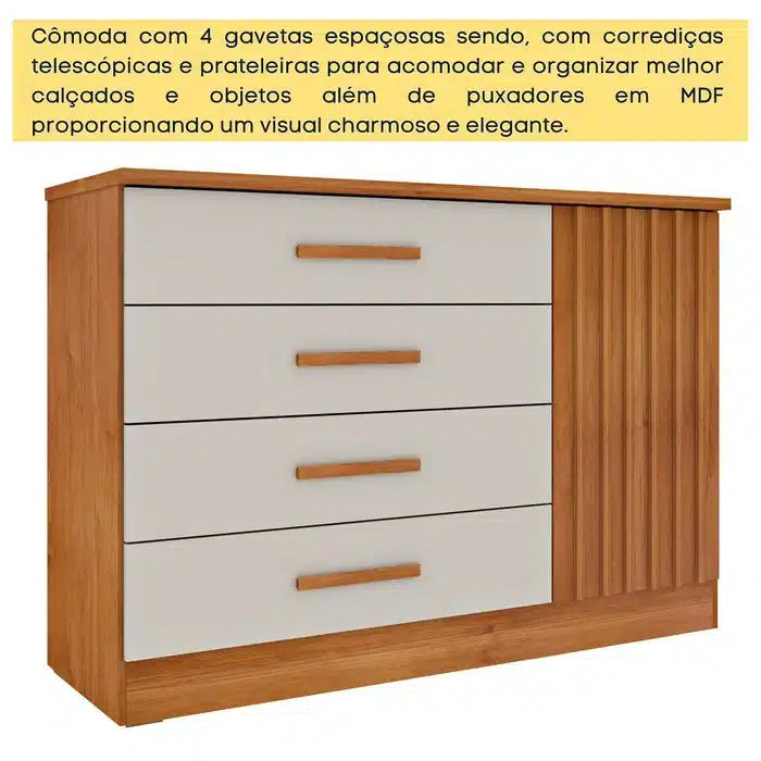 Cômoda Ripada Barcelona com Sapateira 4 Gavetas e 1 Porta – Tcil Móveis