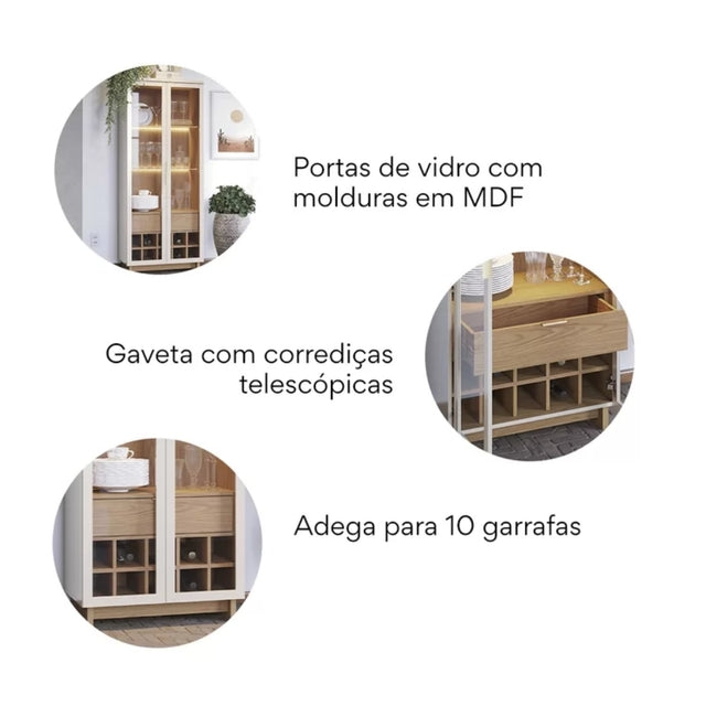 CRISTALEIRA GUANABARA 2 PORTAS 1 GAVETA COM ADEGA – COLIBRI